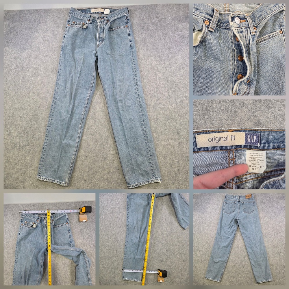 Vintage 90s Gap Original Fit Jeans Mens 31x32 Blue Denim Button Fly Made USA